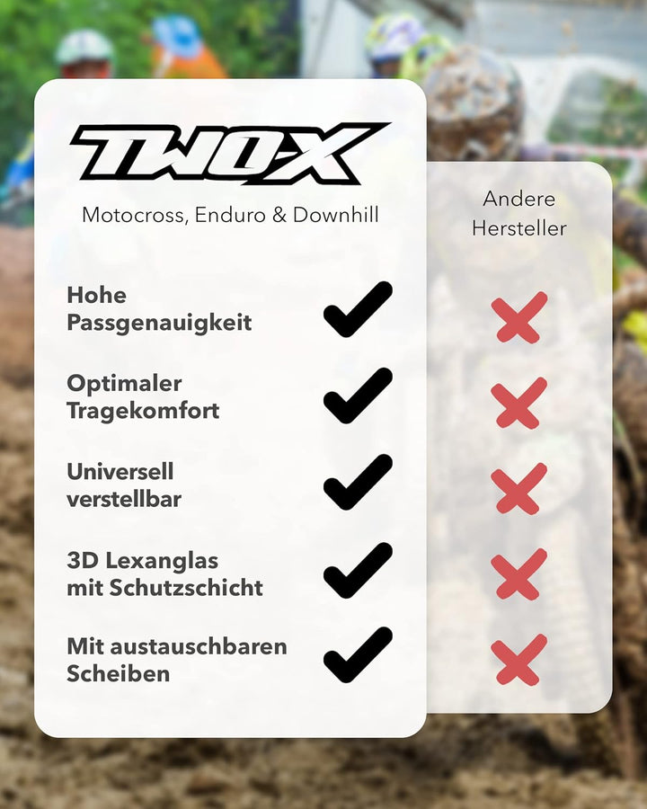 TWO-X Cross-Brille - Motocross-Brille - Kratzfeste Motorrad-Brille - Enduro & Downhill - Modell Race