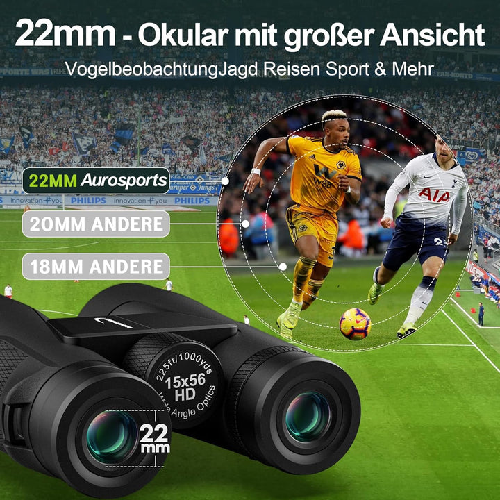 15x56 HD Fernglas Erwachsene - Aurosports Large View Fernglas mit klaren Low Light Vision - Leichtge