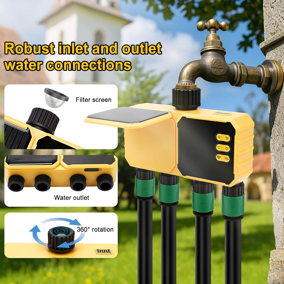 Bewässerungscomputer WLAN 4 Ausgänge,Smart Wasserzeitschaltuhr,App-Steuerung Sprachsteuerung Regenve