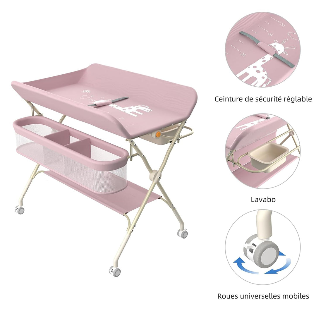OHMG Wickeltisch für Babys,tragbarer klappbarer Wickeltisch mit Rollen,Mobile wickeltisch klappbar,w