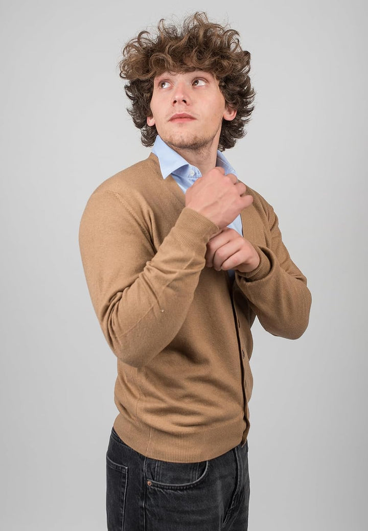 Strickjacke aus gemischtem Kaschmir, Made in Italy - Herren, Kamel