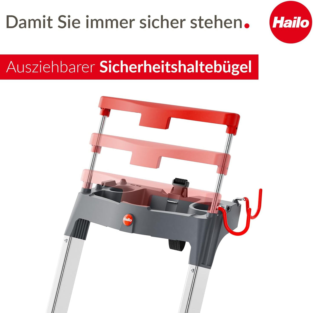 Hailo L84 ComfortLine Alu-Sicherheits-Stehleiter - 5 XXL-Stufen belastbar bis 150 kg - Tiefe Standfl