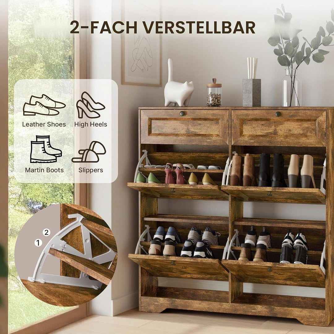 Xbro Schuhschrank mit Schublade und 4 Klappen, Schuhkipper Schmal, Schuhregal für 20–24 Paar Schuhe,