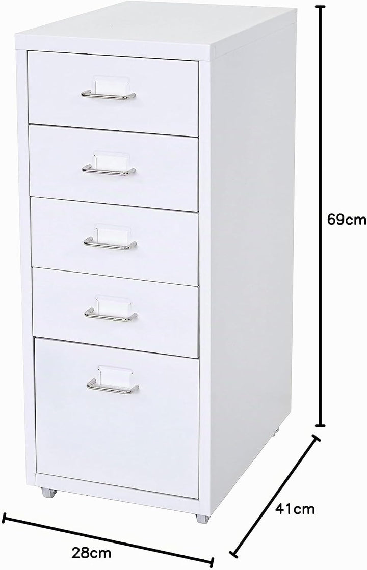 Mendler Rollcontainer Boston T851AM, Schubladenschrank Stahlschrank, 69x28x41cm 5 Schubladen - weiss