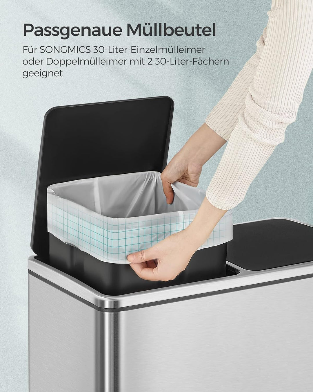 SONGMICS Müllbeutel mit Zugband, hochbelastbar, Müllsäcke für 30 Liter Mülleimer, bereits getrennt,