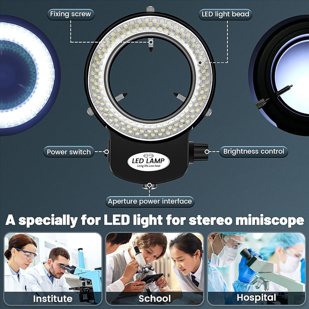 Gokelomg 144 LED Mikroskop Ringlicht Ringleuchte 0-100% Einstellbar Lampe für Microscope Ringbeleuch