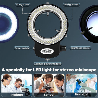 Gokelomg 144 LED Mikroskop Ringlicht Ringleuchte 0-100% Einstellbar Lampe für Microscope Ringbeleuch