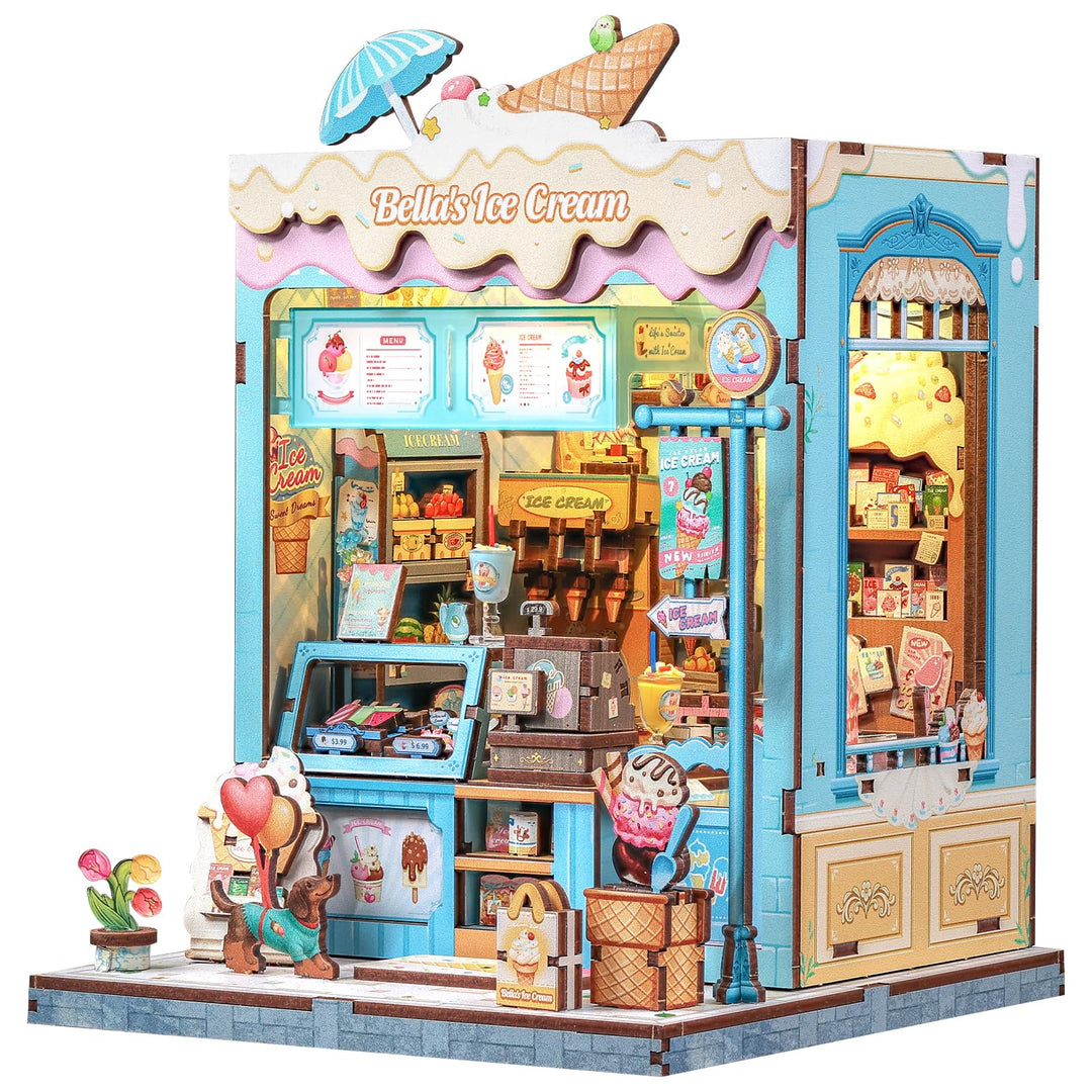 CUTEBEE Book Nook Kit - Holz Miniatur Haus Bausatz Eiscreme-Thema Stil - DIY Bastelset Minihaus für