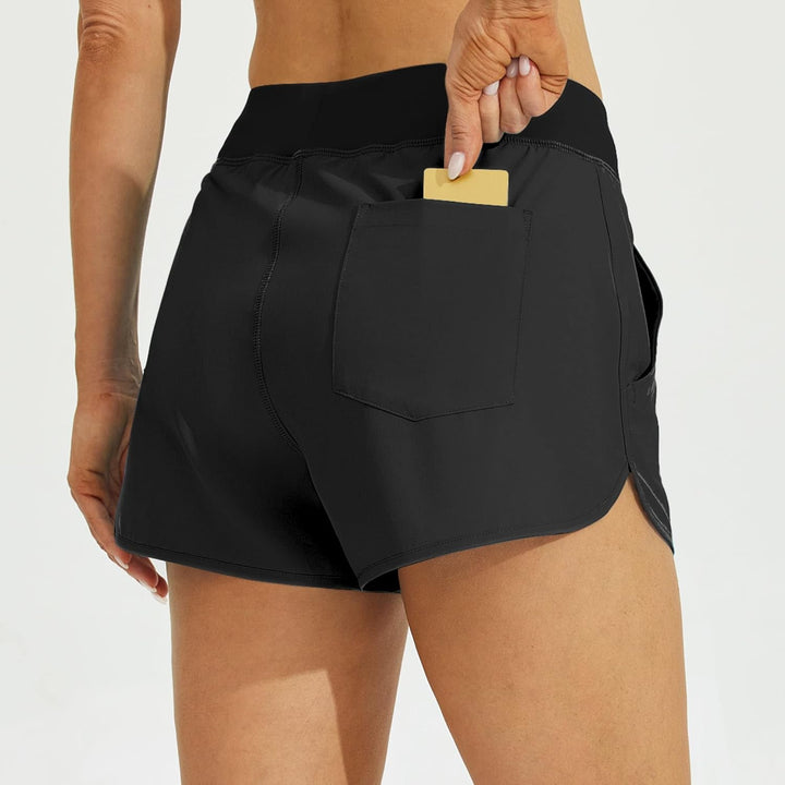 WILLIT Damen 3" Badeshorts Badehose Schwimmen Boardshorts mit Kurzliner Taschen Schnelltrockner UVA