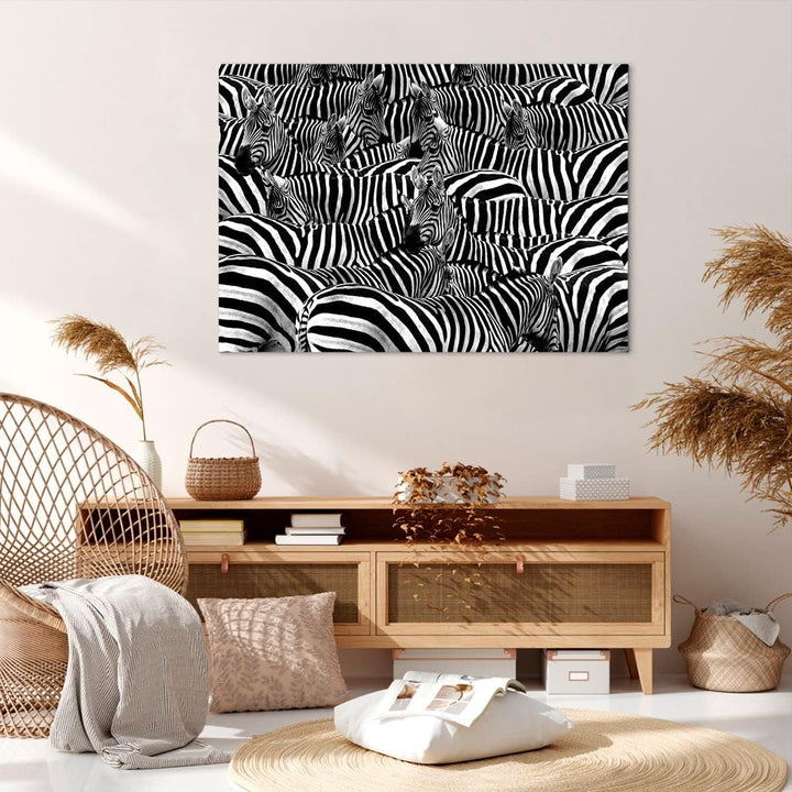 ARTTOR Bilder auf Leinwand 100x70cm Leinwandbild Tiere Zebra Streifen Gross Wanddeko Bild Schlafzimm