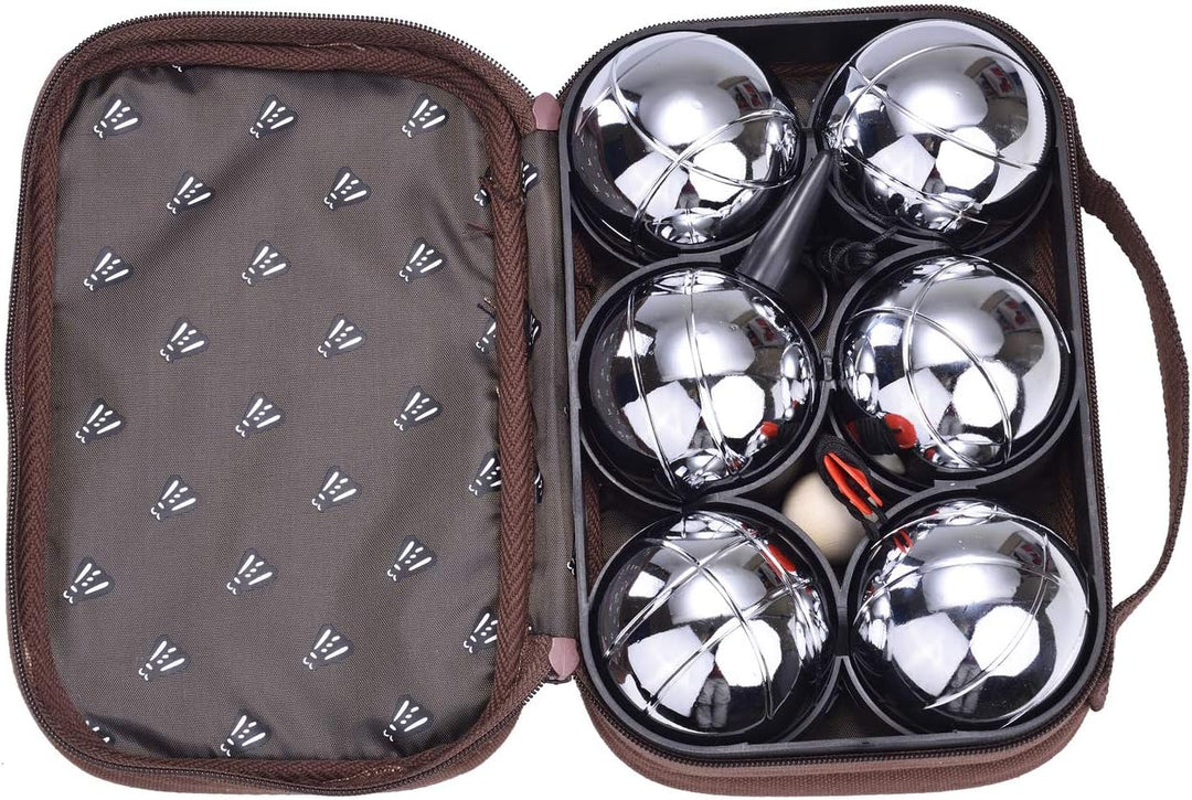 LAGUIOLE - Petanque Set Set besteht aus 6 Metall-Petanquekugeln, einem Wagenheber und einem Magnetku