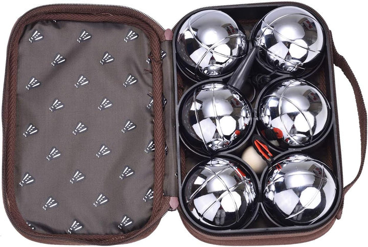 LAGUIOLE - Petanque Set Set besteht aus 6 Metall-Petanquekugeln, einem Wagenheber und einem Magnetku