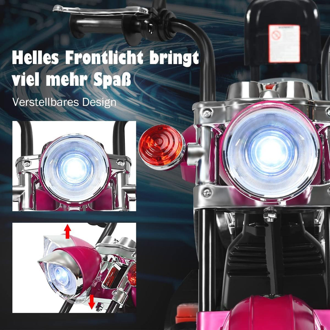 FANTASK Kinder Elektromotorrad mit verstellbarem Scheinwerfer, Dreirad Elektromotorrad mit Sound, Ho