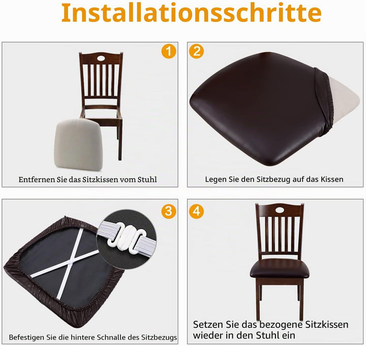 YISUN Wasserdichter PU Stuhlbezug Sitzfläche, Abnehmbarer Waschbarer Sitzbezug Stuhl, Stretch Hussen