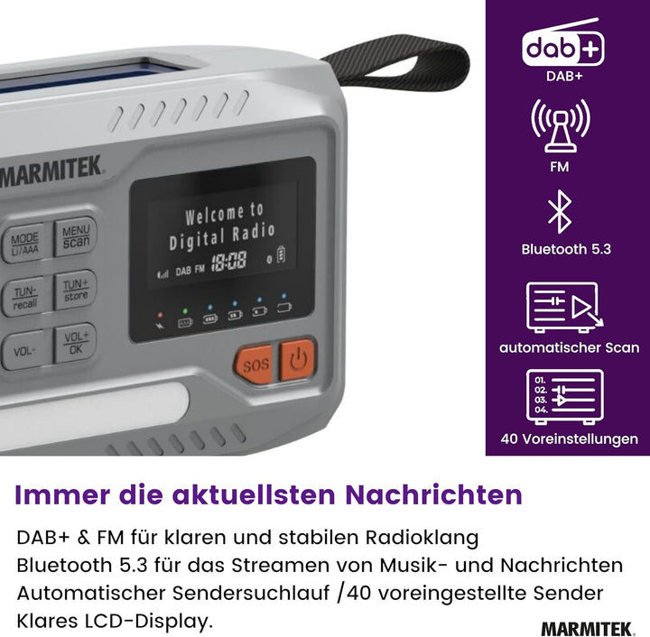 Notfallradio Marmitek RESQ 100 – Zuverlässige Kurbelradio mit DAB+ und Solar – Powerbank 4500 mAh &