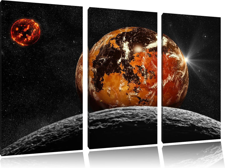 Pixxprint Rote Planeten in der Galaxie als Leinwandbild/Grösse: 3 Teilig (120x80) cm/Wandbild/Kunstd