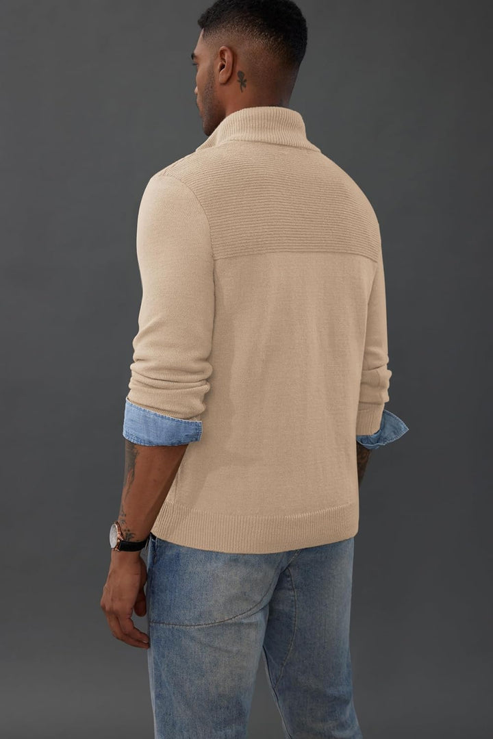 PaulJones Troyer Pullover Herren Strickpullover mit Reissverschluss und Stehkragen Arbeitspullover M