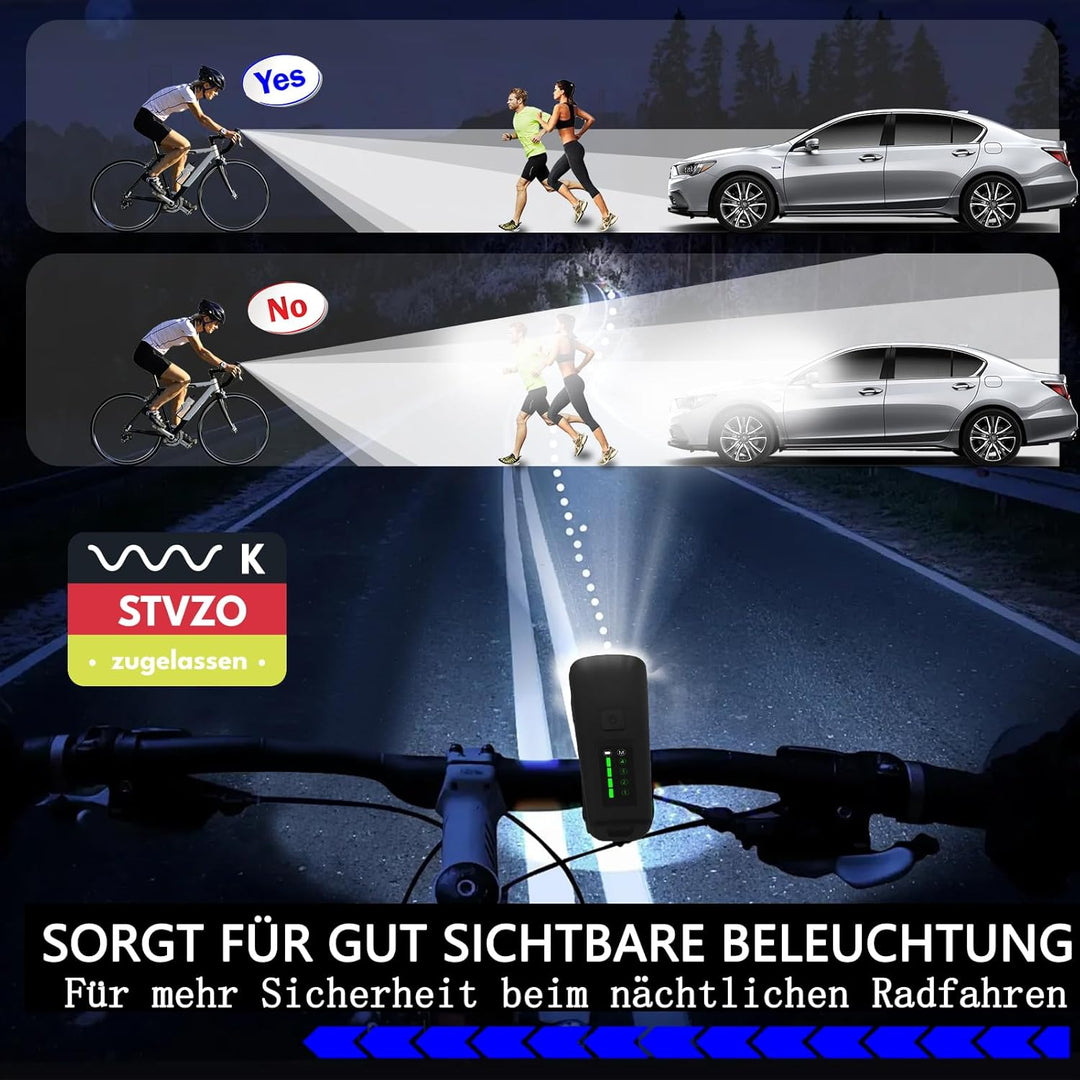 Fahrradlicht Set,StVZO Zertifizierte Fahrradbeleuchtung,USB Typ C Aufladung Fahrrad Lichter Led Set,