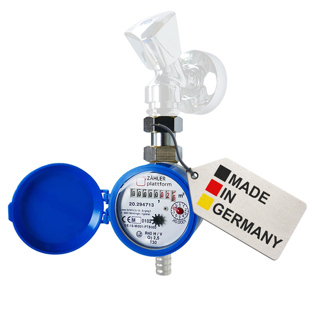 ZÄHLER plattform Zapfhahn Wasserzähler Set Durchfluss Qn 1,5, Kaltwasser, Baulänge 80 mm Eichung 202