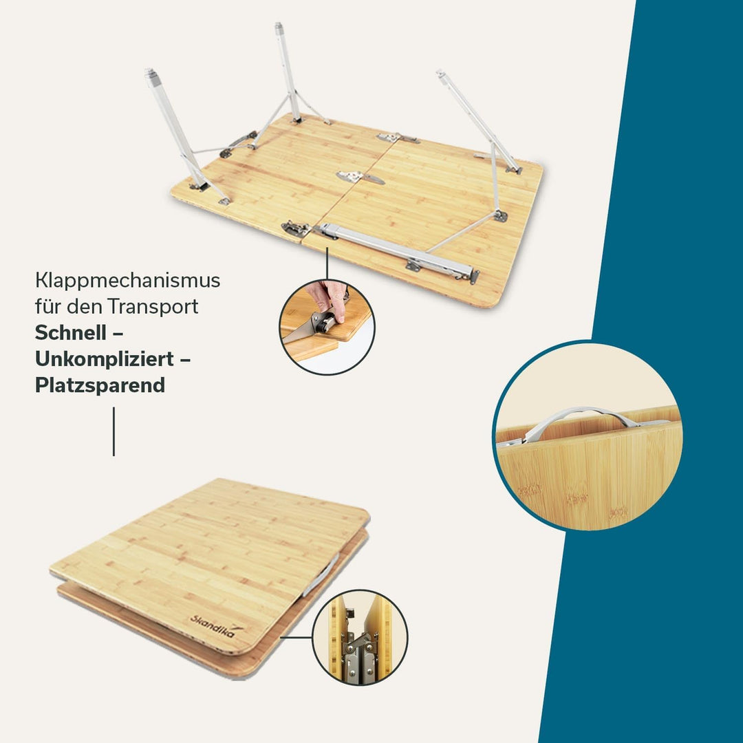 Skandika Bambus Campingtisch Tolja | Faltbarer Tisch mit Netzablage, versch. Grössen, 3-Fach höhenve