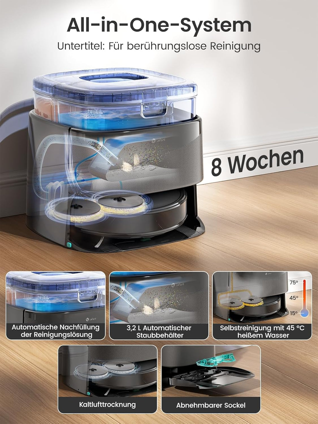 LEFANT M3 max Saugroboter mit Wischfunktion,Anti-Tangle,20000 Pa Saugkraft,Vermeiden von Hindernisse
