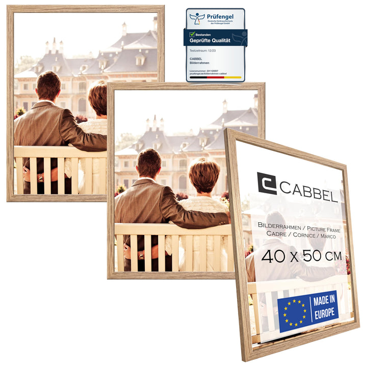 CABBEL Dreierpack (3 Stk.) Bilderrahmen 40x50 cm MDF Holz-Rahmen in Eiche | mit bruchsicherem Plexi-