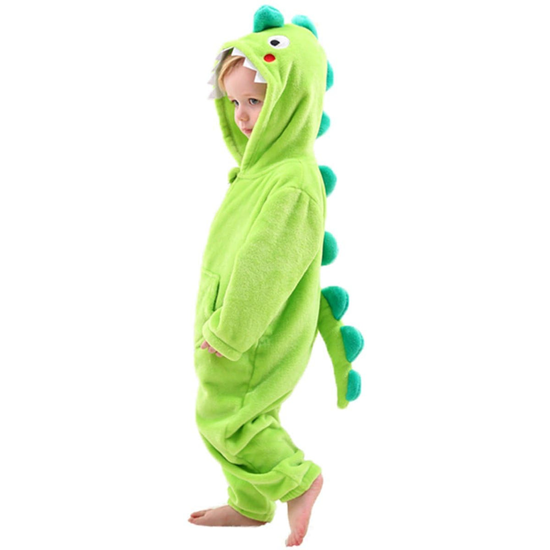 LOLANTA Kinder Grün Dinosaurier Kostüm,Kinder Tier Flanell Strampler Overall,6-7 Jahre,Grün,Etikette