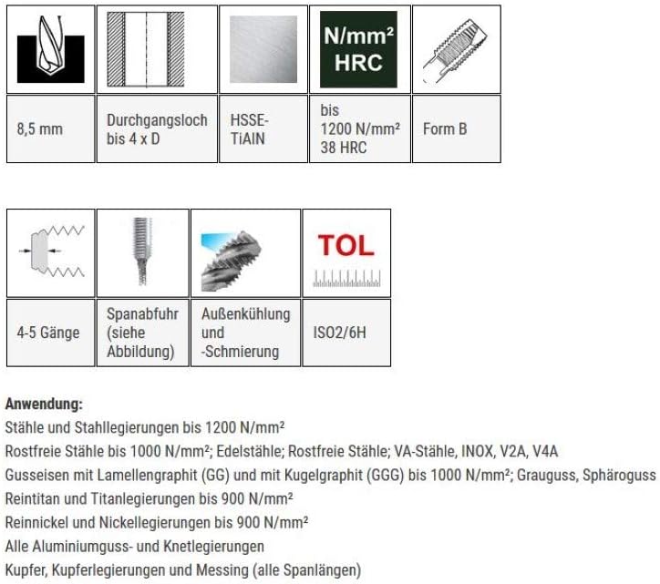Baer Maschinengewindebohrer UNiTap HSSE TiAIN M10 Form B Gewindeschneider - Grösse M 10 x 1,5 - DIN