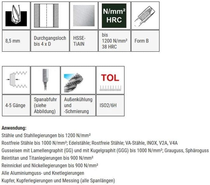 Baer Maschinengewindebohrer UNiTap HSSE TiAIN M10 Form B Gewindeschneider - Grösse M 10 x 1,5 - DIN