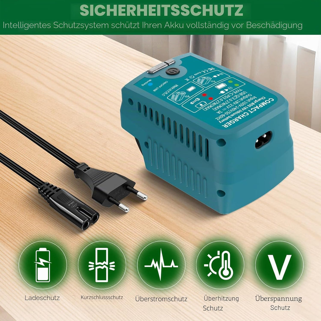 Schnellladegerät für Bosch 18V PBA Gome und Garten Ladegerät,mit USB & Type-C Output,Eingang 220V, A