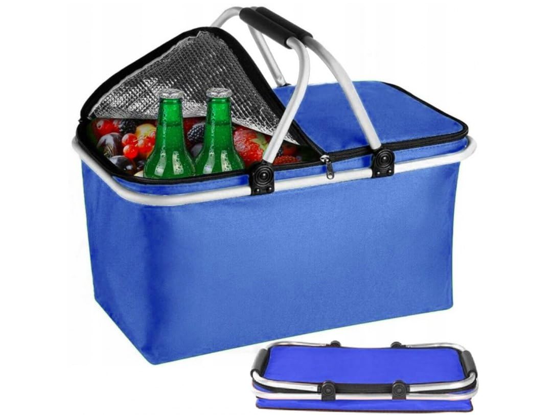 Kühltasche Gross 43x23x21 cm - Isolierte Picknickkorb Thermo mit Aluminiumrahmen - Kühlkorb für Büro