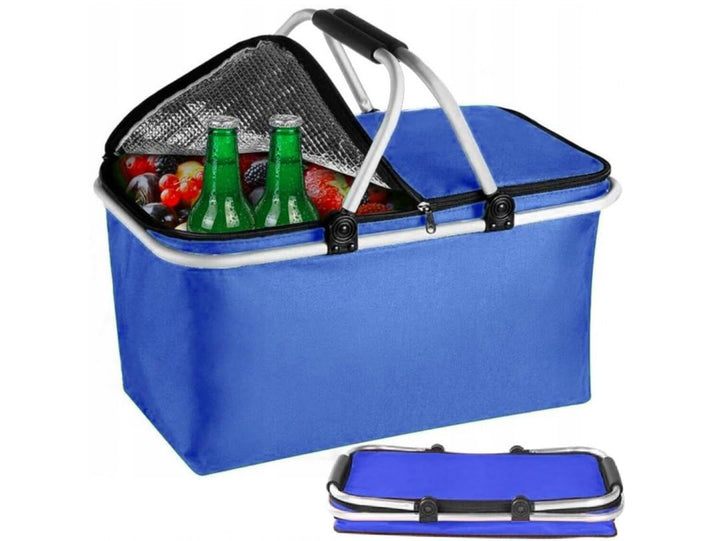 Kühltasche Gross 43x23x21 cm - Isolierte Picknickkorb Thermo mit Aluminiumrahmen - Kühlkorb für Büro