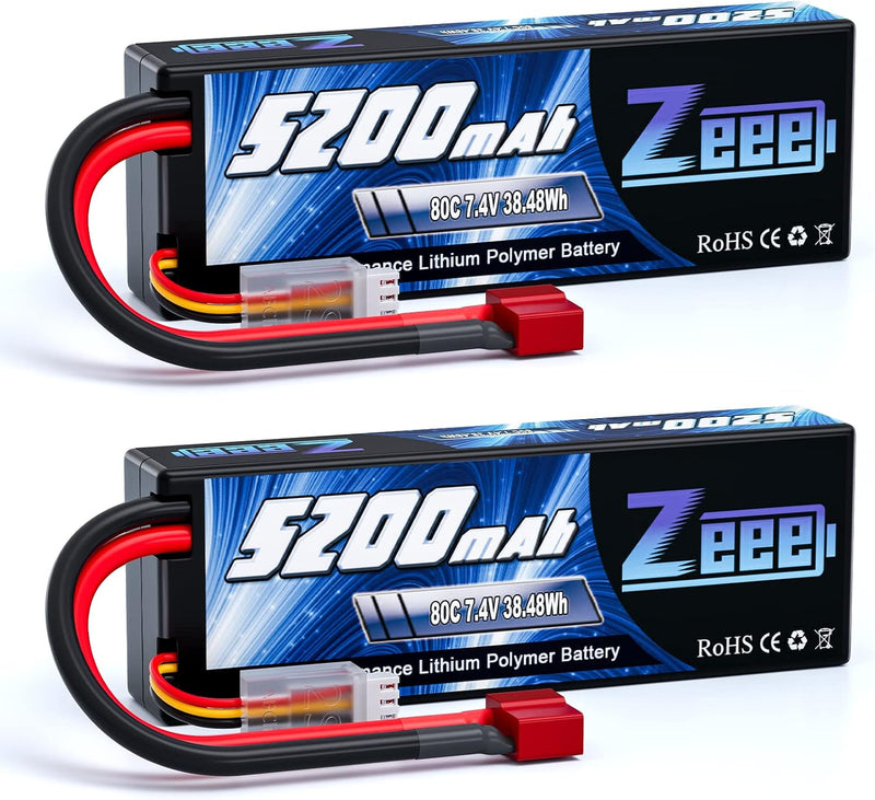 Zeee 2S Lipo Akku 7,4V 80C 5200mAh Hardcase Batterie mit Deans T Stecker für RC Evader BX Auto Car T