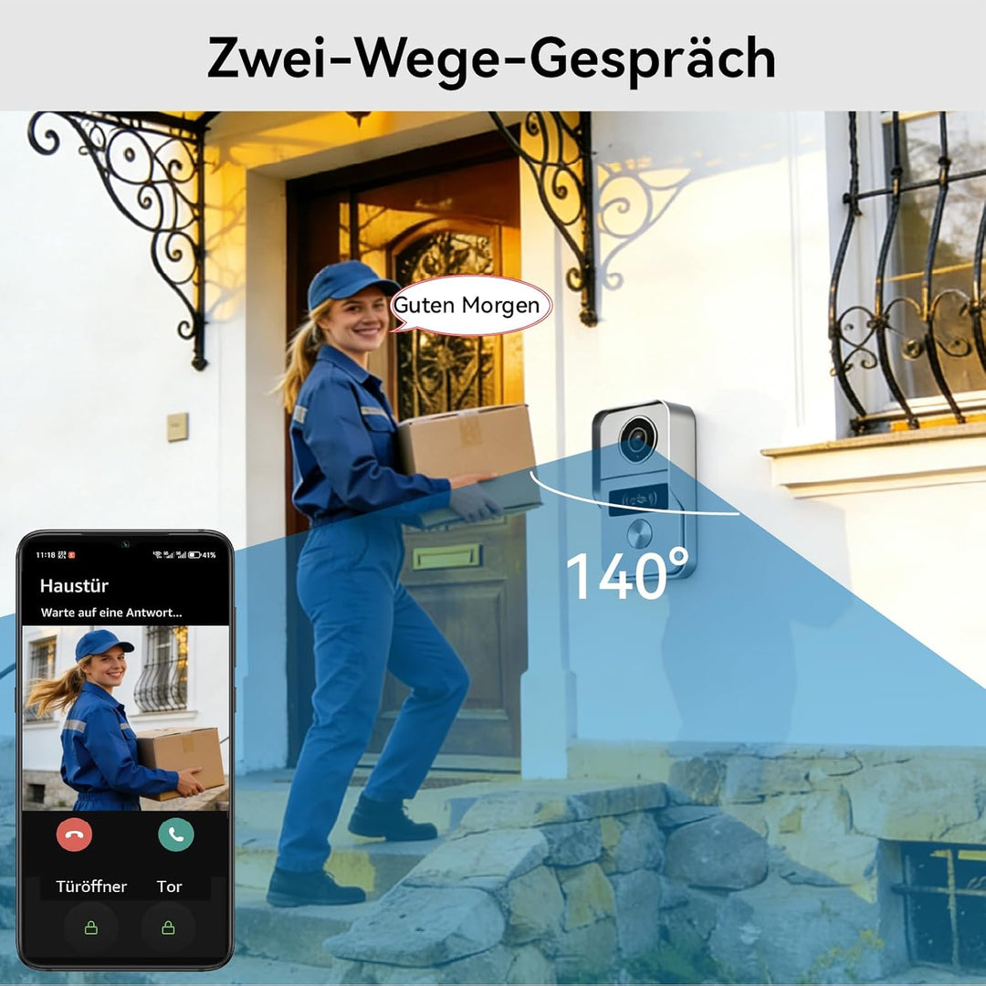 Video-Türsprechanlagen 1080P, 10.1 Zoll Farb Touchscreen Monitor, 2-Draht VideoTürklingel, Zwei-Wege