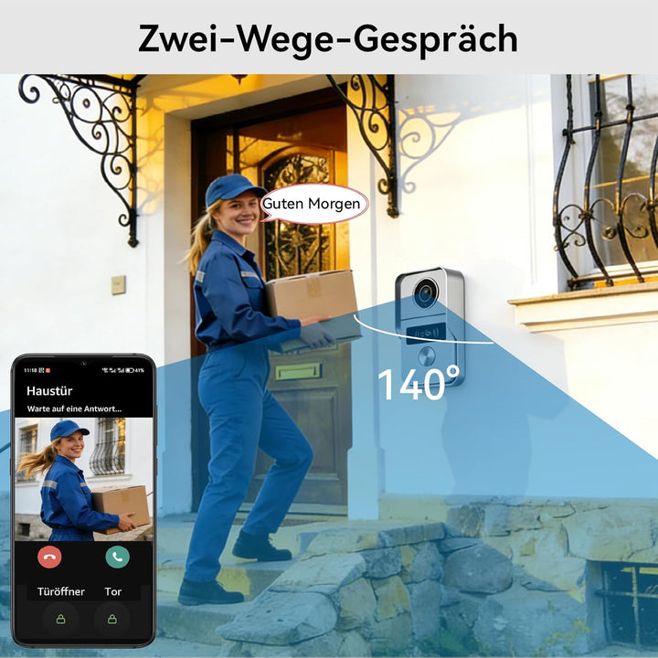 Video-Türsprechanlagen 1080P, 10.1 Zoll Farb Touchscreen Monitor, 2-Draht VideoTürklingel, Zwei-Wege