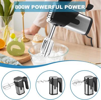 Handmixer, 800W Elektrisch Handrührgerät, Mixer Handrührer mit 4*Edelstahl Zubehör, 5 Einstellstufen