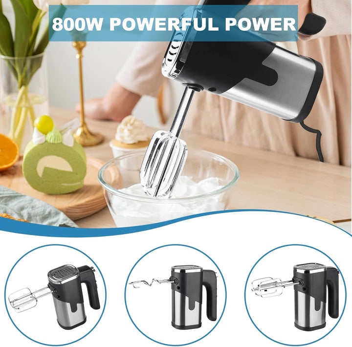 Handmixer: 800W Mixer Handrührer, 7 Geschwindigkeiten, Elektrisch Handrührgerät mit 4*Edelstahl Zube