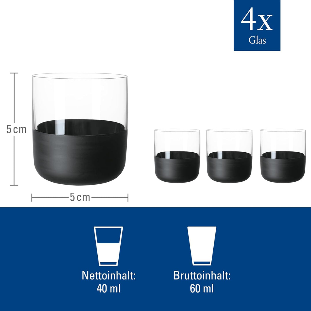 Villeroy & Boch – Manufacture Rock Shot Glas Set/ Schnapsglas, Set 4 teilig, Kristallglas mit mattsc