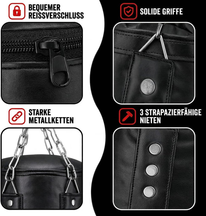 Boxsack Komplett-Set - Nachfüllbar Deckenbefestigung Boxbandagen &amp; Reflexball inklusive Hängender Pu