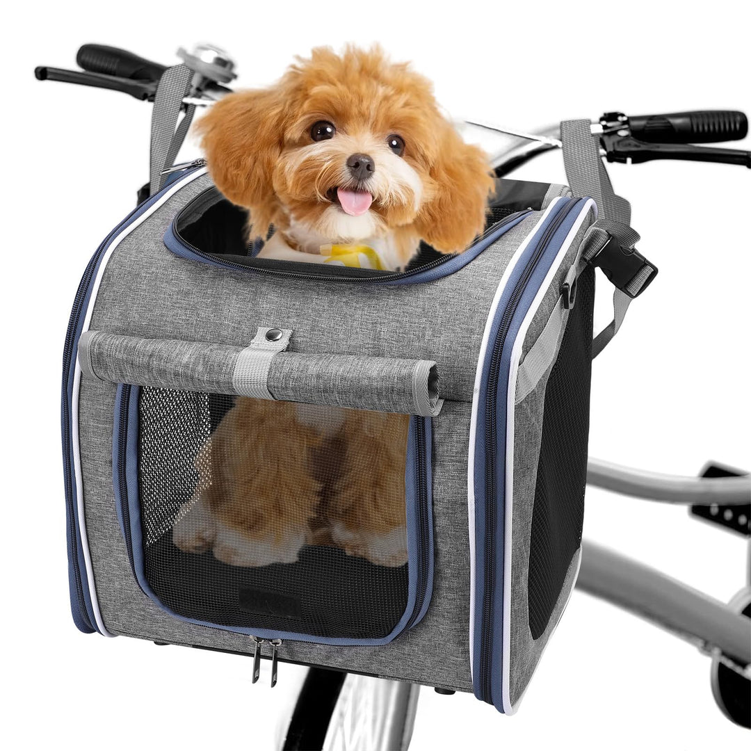 Hunde-Fahrradkorb, Oxford-Stoff, erweiterbar, atmungsaktiv, Haustier-Tragerucksack mit 4 Netzfenster