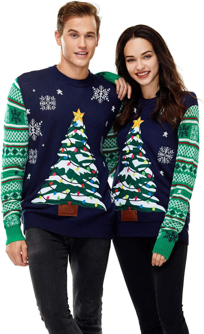 U LOOK UGLY TODAY Unisex Herren Damen Weihnachtspullover LED Licht Lustig Sweater Pulli Hässlich Xma