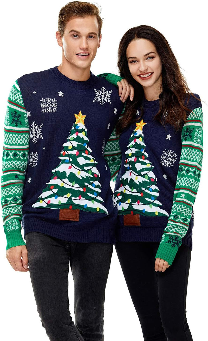 U LOOK UGLY TODAY Unisex Herren Damen Weihnachtspullover LED Licht Lustig Sweater Pulli Hässlich Xma