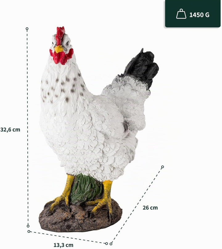 VERDOBA Garten Figur Huhn aus Kunstharz, weiss, handbemalt - Henne Dekofiguren Garten Deko Gartenfig