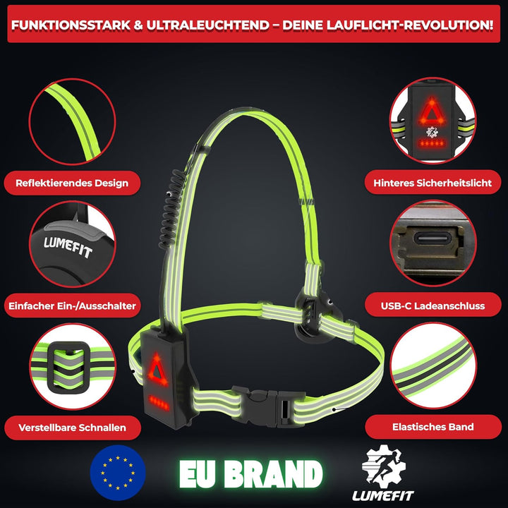 LUMEFIT Lauflicht mit Reflektoren, ideal zum Joggen und Laufen, mit 500 Lumen FrontTaschenlampe, 90°