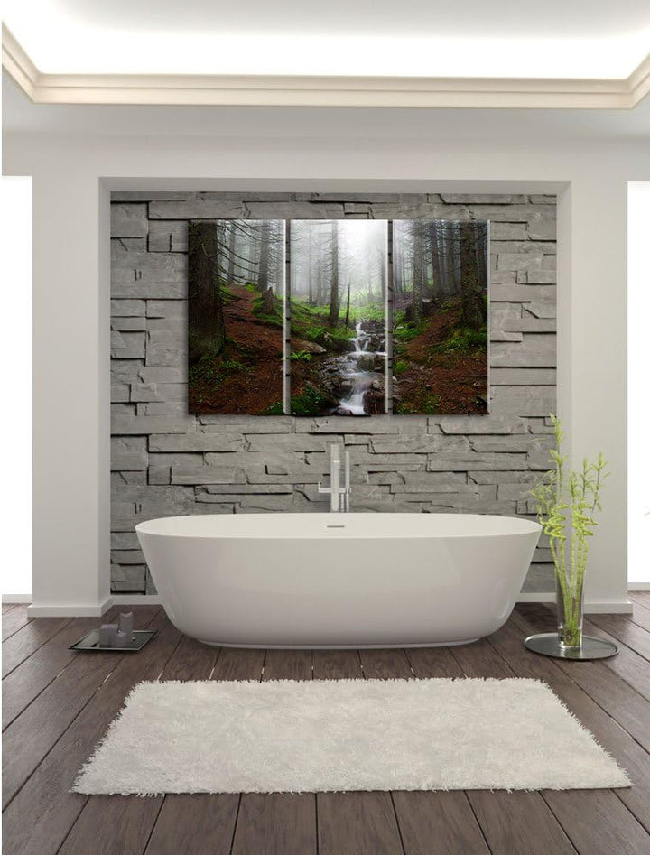 Pixxprint Bach im Wald als Leinwandbild - Grösse: 3-Teilig (120x80cm) - Wandbild - Kunstdruck - fert