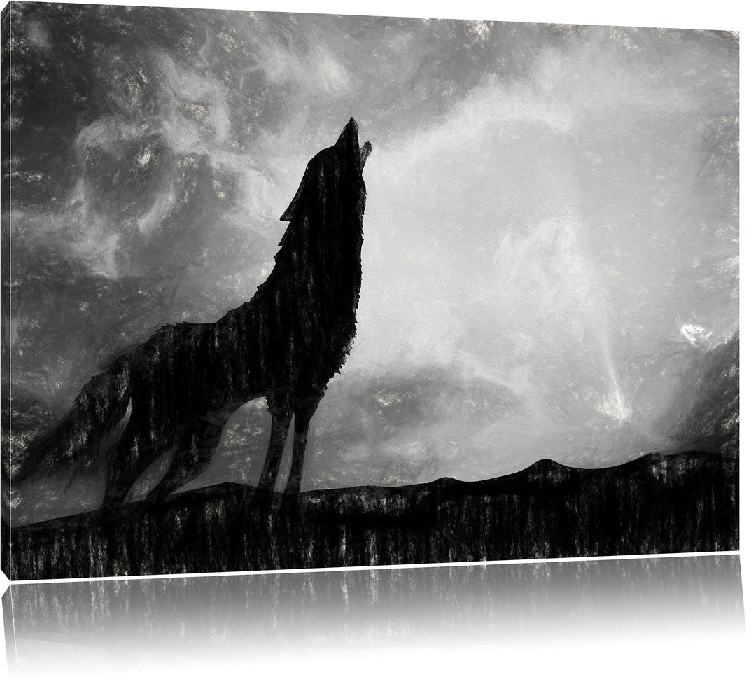 Pixxprint Wolf Heulen als Leinwandbild/Grösse: 100x70 cm/Wandbild/Kunstdruck/fertig bespannt, 100x70