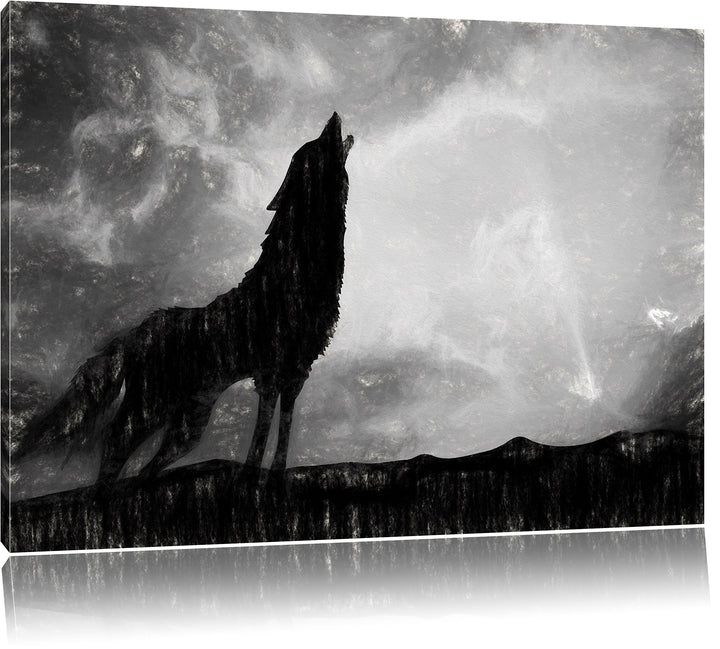 Pixxprint Wolf Heulen als Leinwandbild/Grösse: 100x70 cm/Wandbild/Kunstdruck/fertig bespannt, 100x70