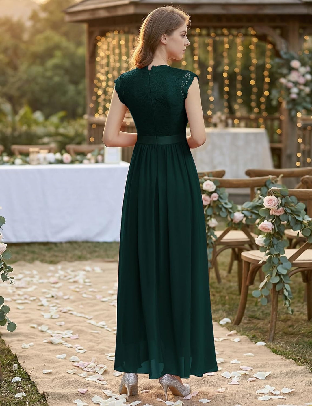 Dressystar Damen Ballkleid Maxi Lang Abendkleider Elegant für Hochzeit Spitzen Cocktailkeid XXL Band