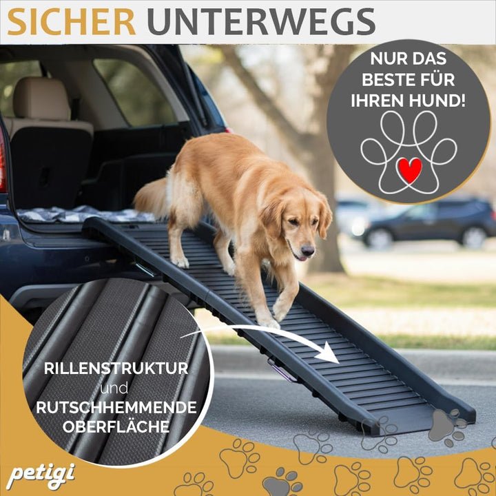 Kunststoff Hunderampe 154 cm klappbar für Auto Hunde Rampe Hundetreppe Einstiegshilfe 70 kg Belastba