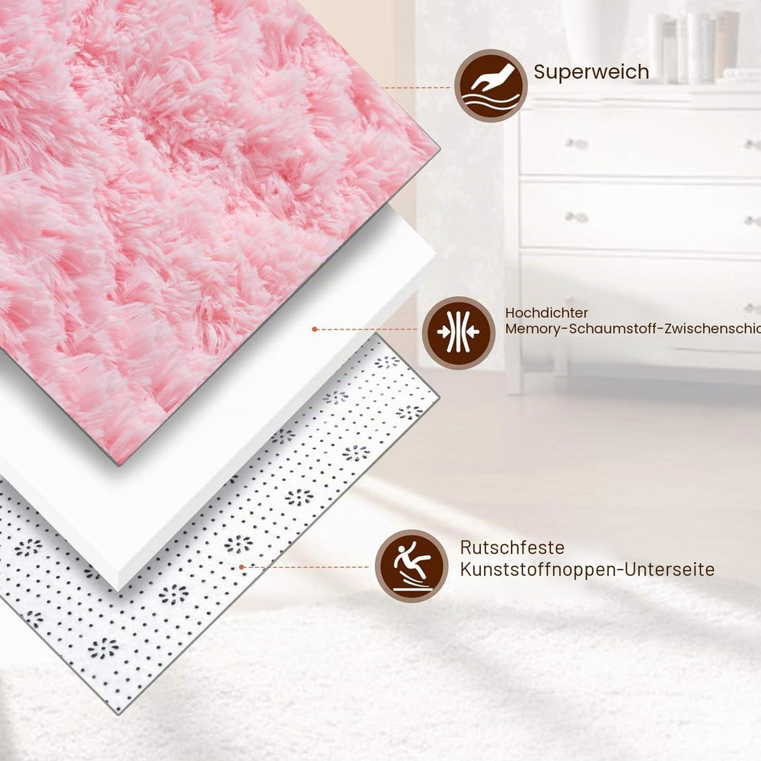 Flauschige Teppich,Rosa Teppich Kinderzimmer,Hochflor Waschbarer Teppiche für Schlafzimmer,Wohnzimme